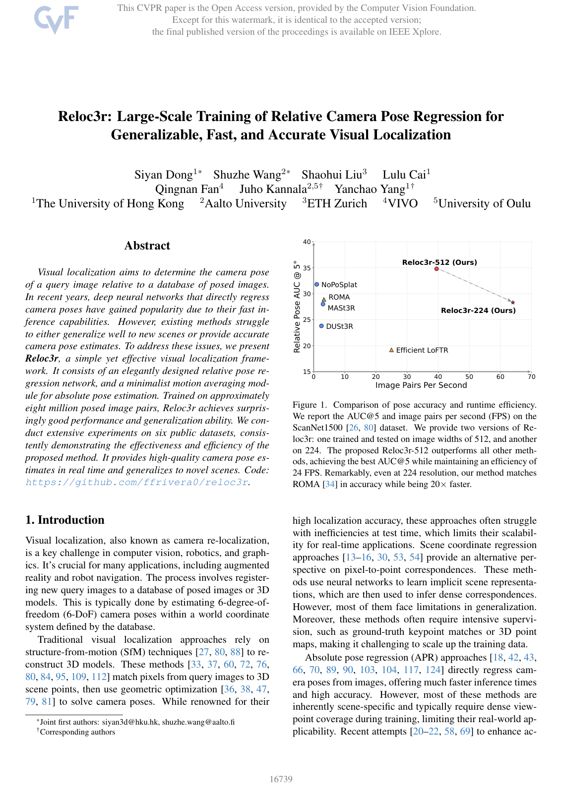 Cover for Reloc3r: Large-Scale Training of Relative Camera Pose Regression for Generalizable, Fast, and Accurate Visual Localization