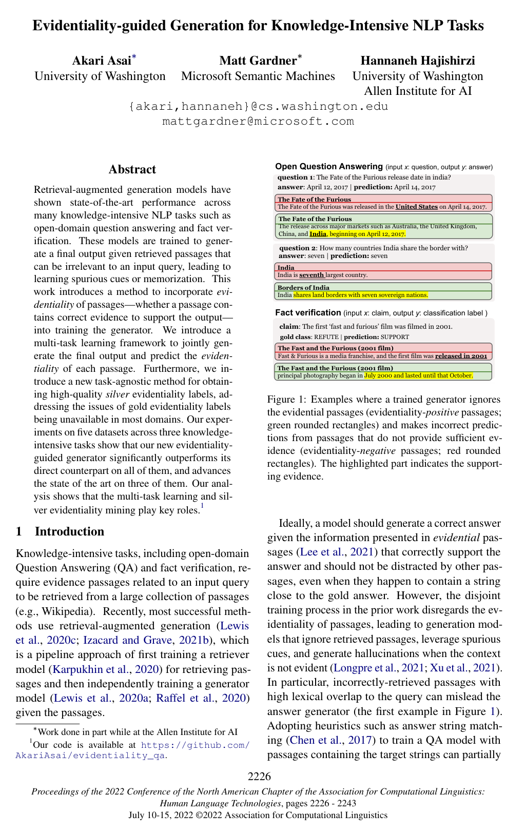 Evidentiality-guided Generation for Knowledge-Intensive NLP Tasks
