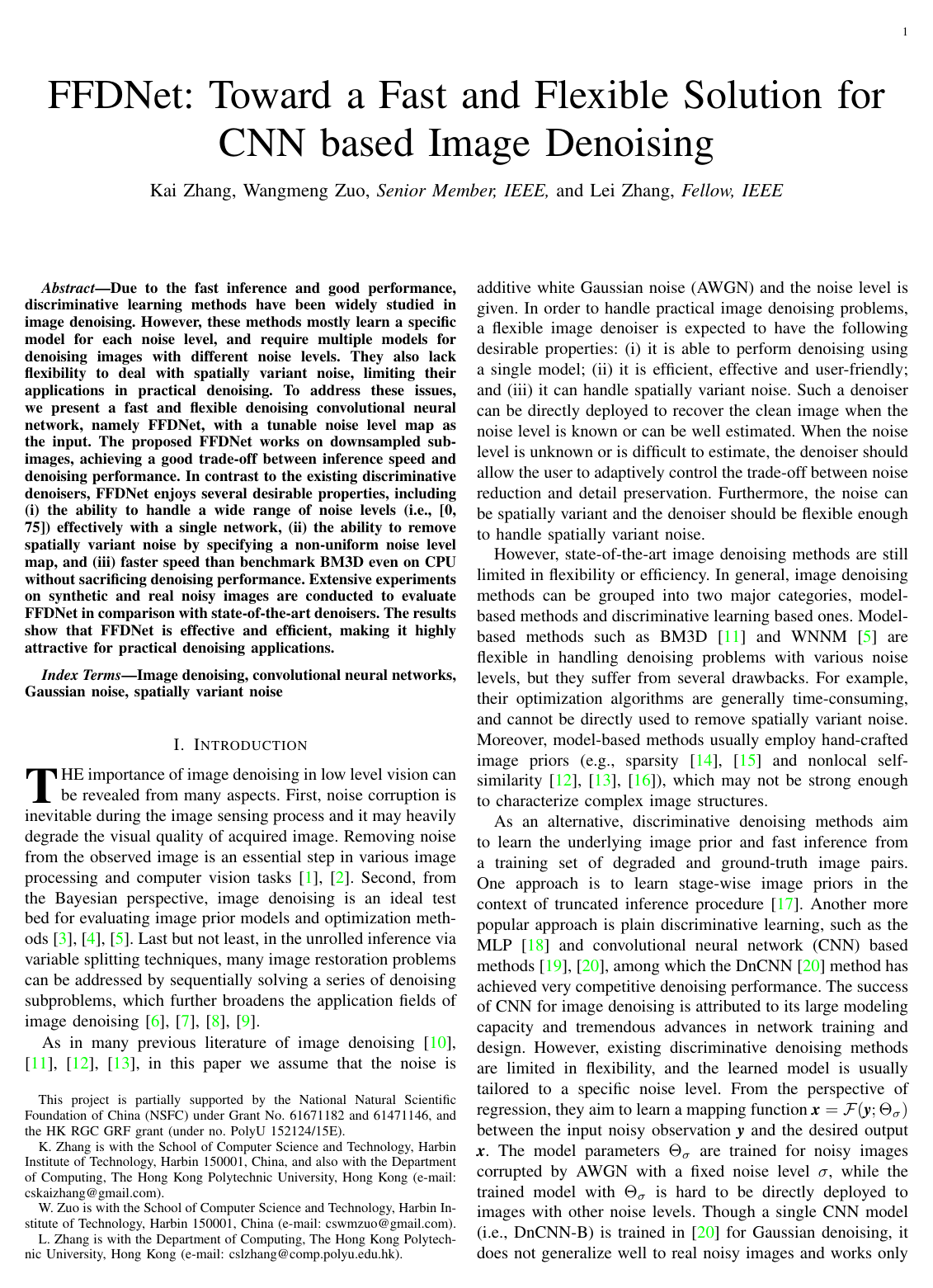 Cover for FFDNet: Toward a Fast and Flexible Solution for CNN-Based Image Denoising