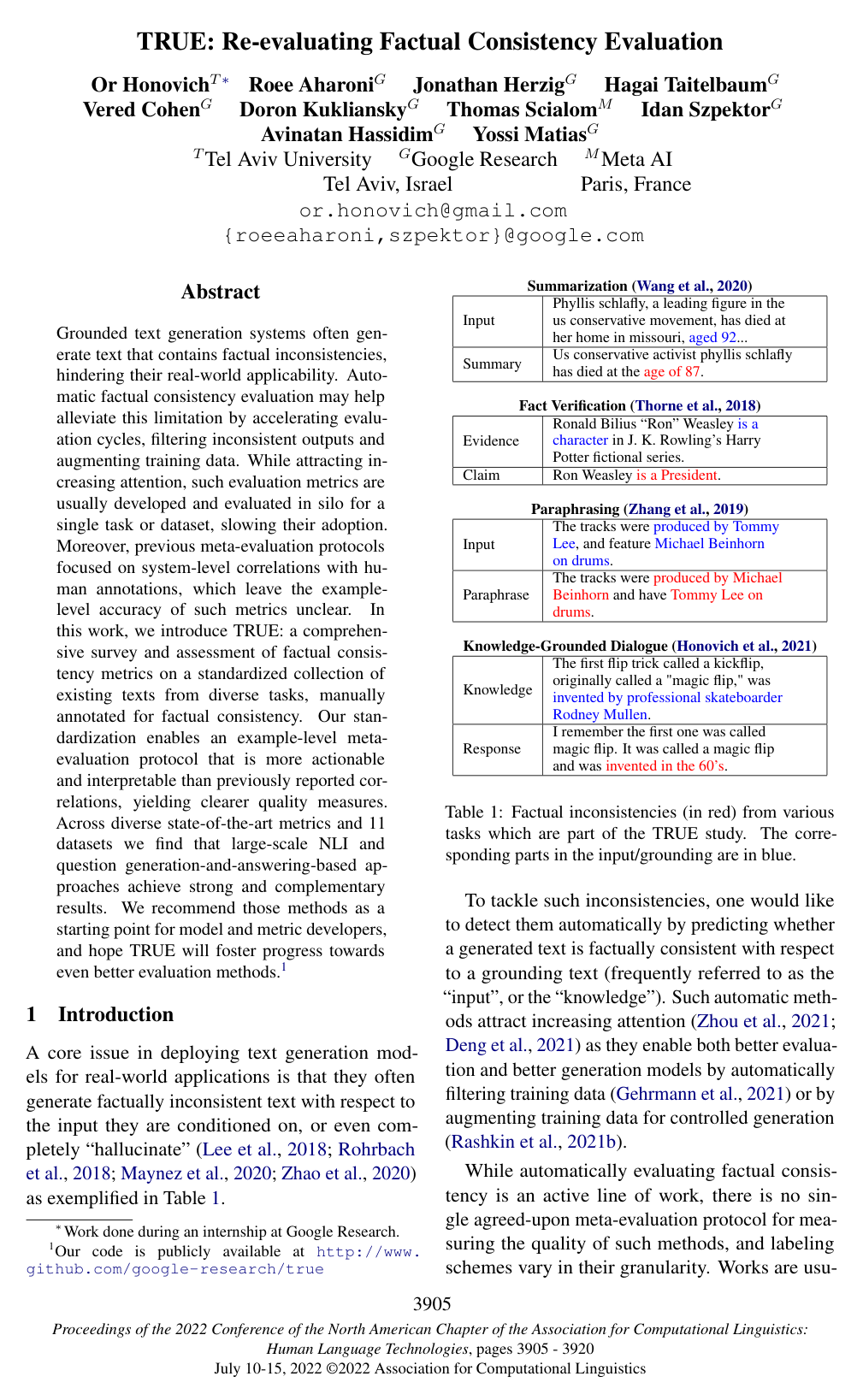 Cover for TRUE: Re-evaluating Factual Consistency Evaluation