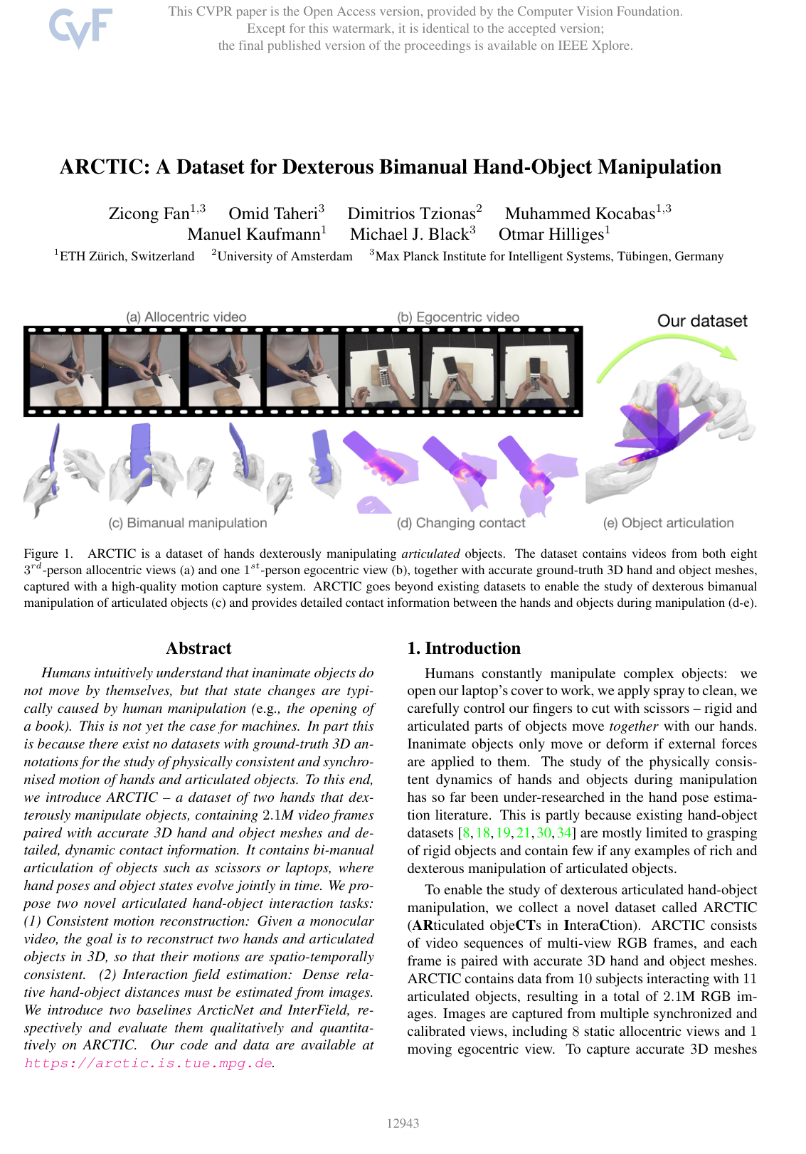 ARCTIC: A Dataset for Dexterous Bimanual Hand-Object Manipulation