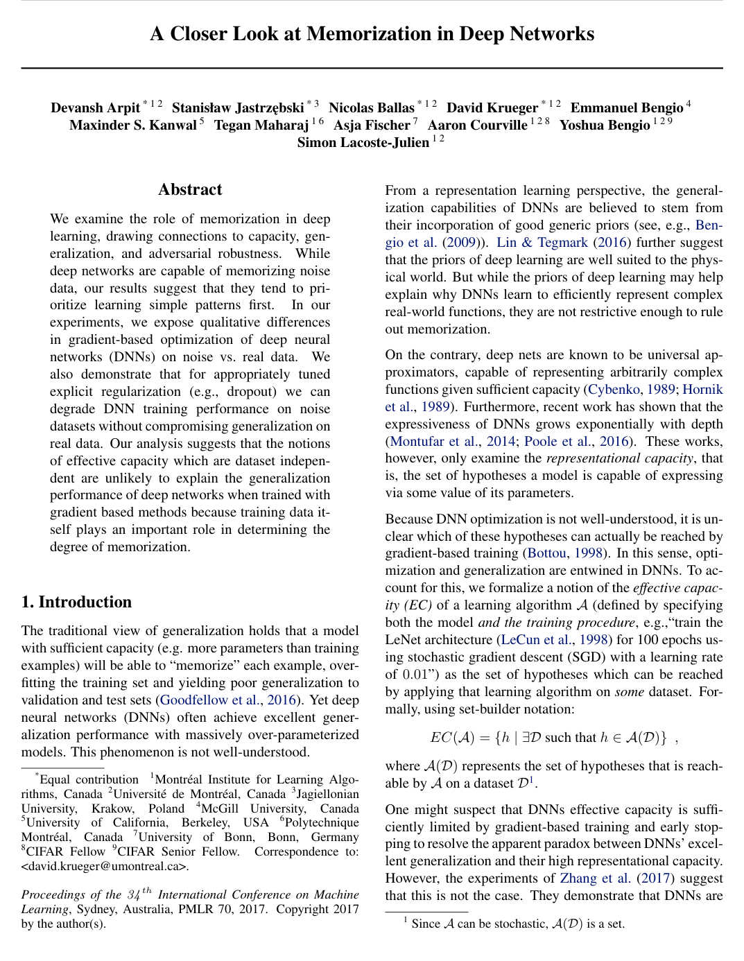 Cover for A Closer Look at Memorization in Deep Networks