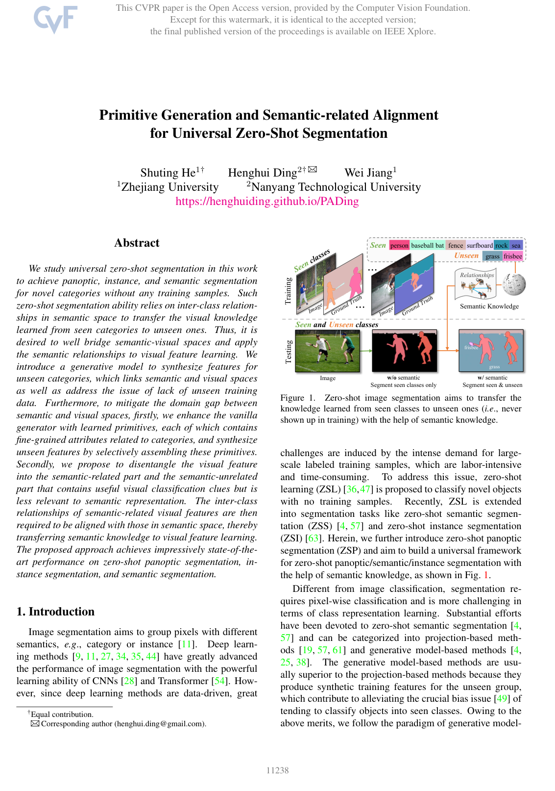 Primitive Generation and Semantic-Related Alignment for Universal Zero-Shot Segmentation