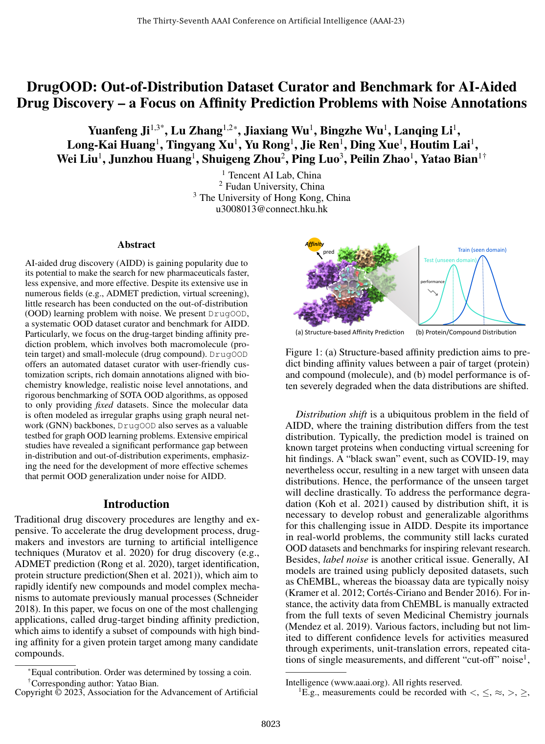 Cover for DrugOOD: Out-of-Distribution Dataset Curator and Benchmark for AI-Aided Drug Discovery - a Focus on Affinity Prediction Problems with Noise Annotations