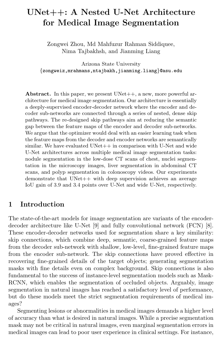 UNet++: A Nested U-Net Architecture for Medical Image Segmentation