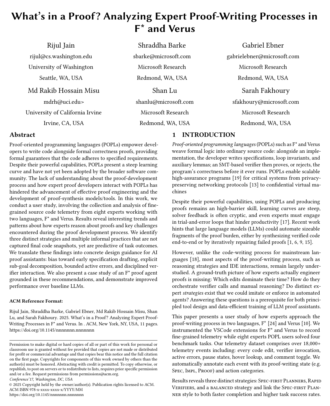 What's in a Proof? Analyzing Expert Proof-Writing Processes in F* and Verus