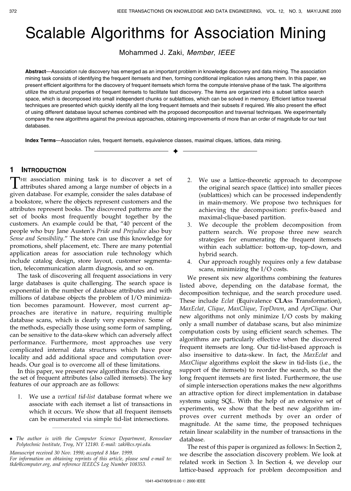 Cover for Scalable Algorithms for Association Mining