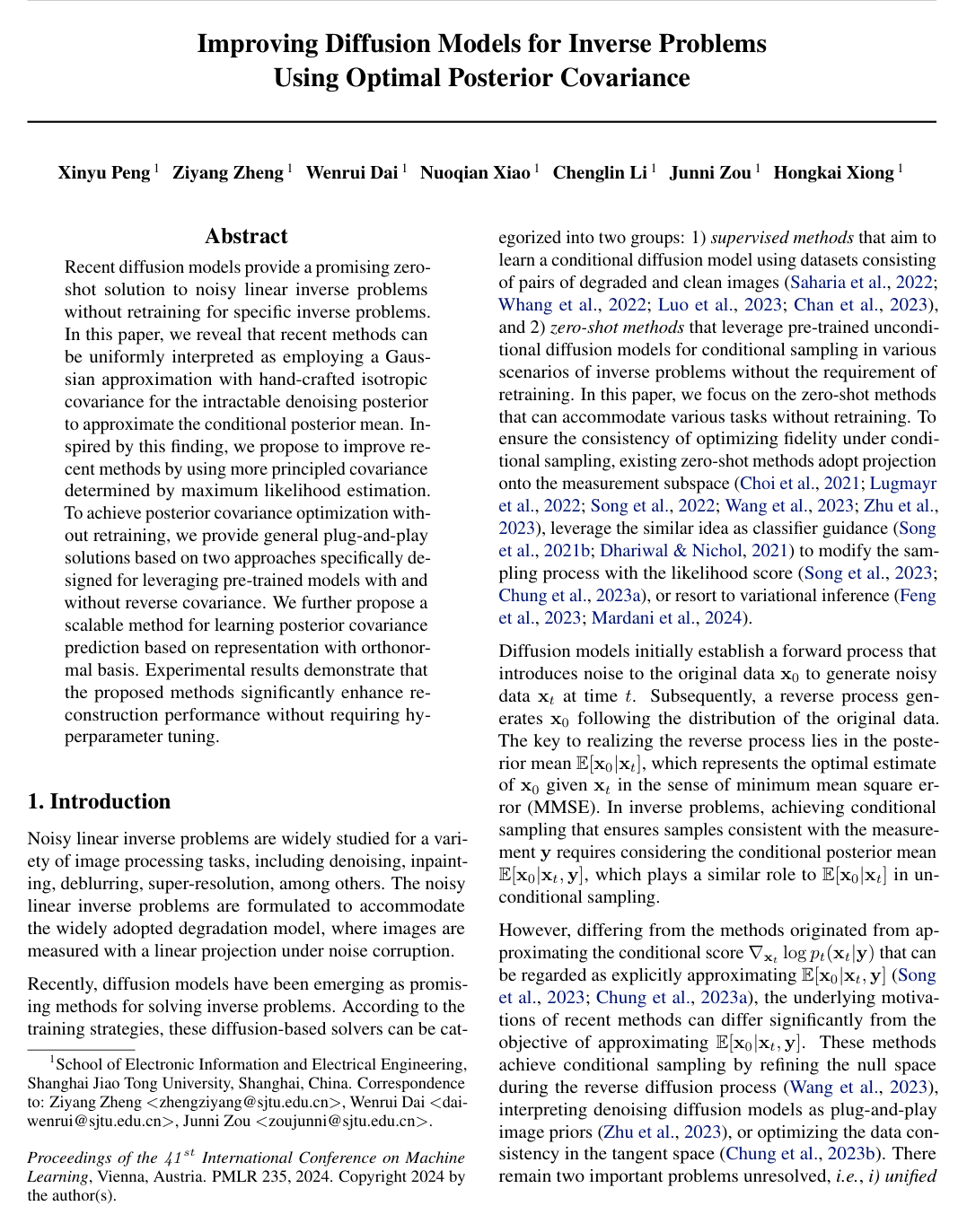 Improving Diffusion Models for Inverse Problems Using Optimal Posterior Covariance