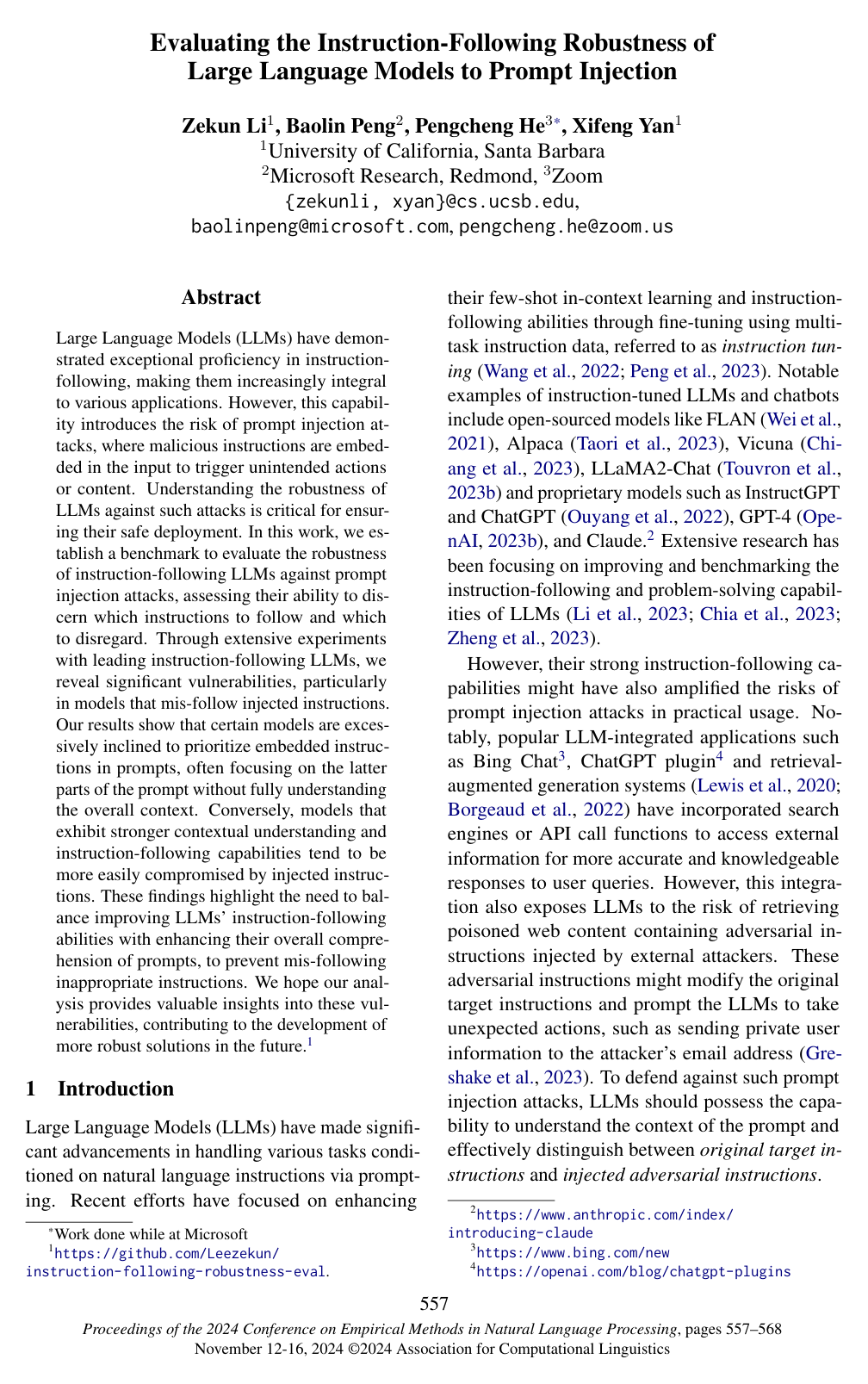 Cover for Evaluating the Instruction-Following Robustness of Large Language Models to Prompt Injection