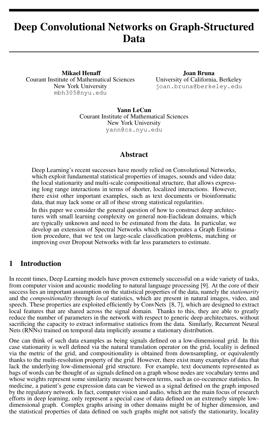 Deep Convolutional Networks on Graph-Structured Data
