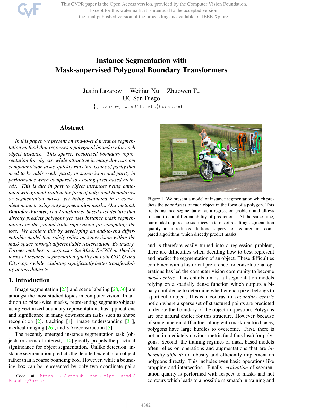 Instance Segmentation with Mask-supervised Polygonal Boundary Transformers