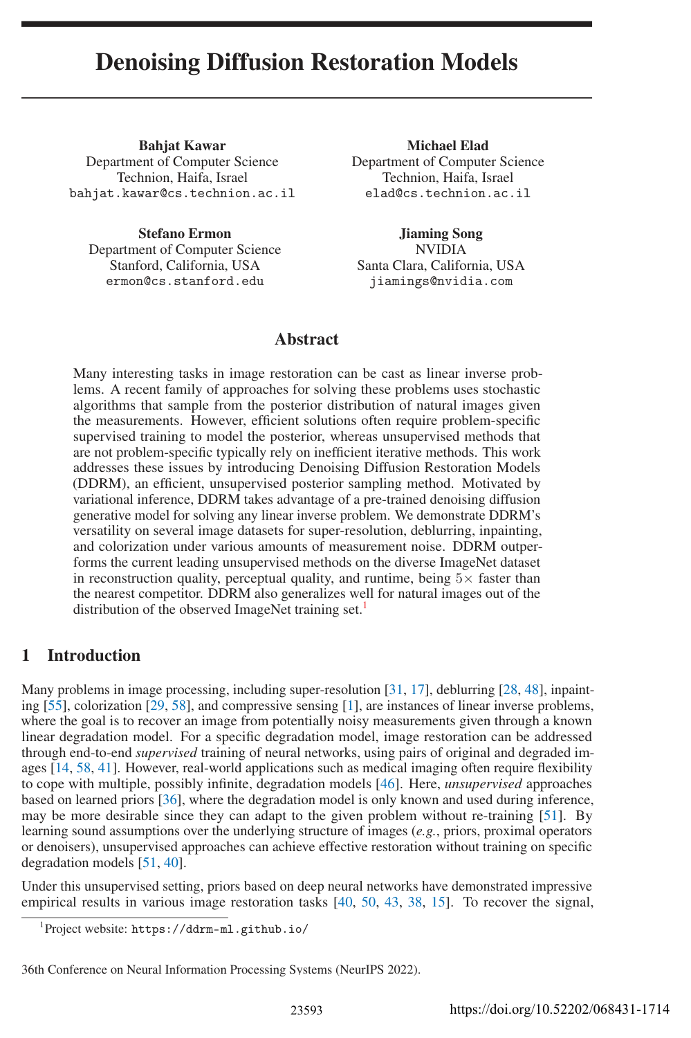 Cover for Denoising Diffusion Restoration Models