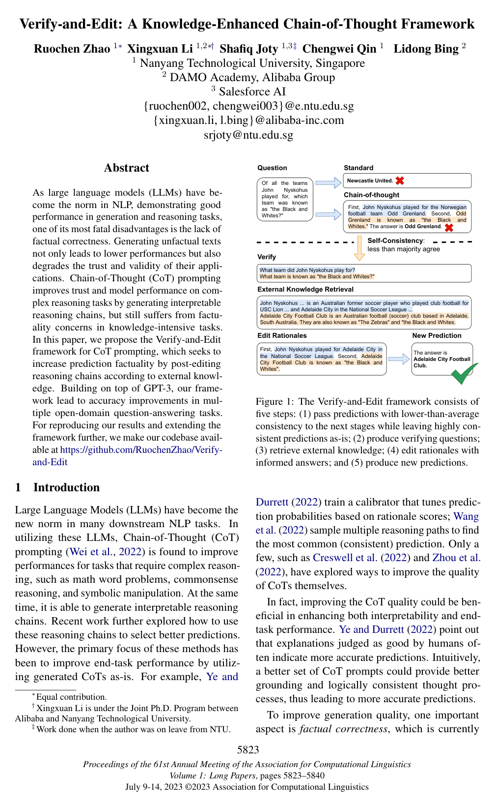 Verify-and-Edit: A Knowledge-Enhanced Chain-of-Thought Framework
