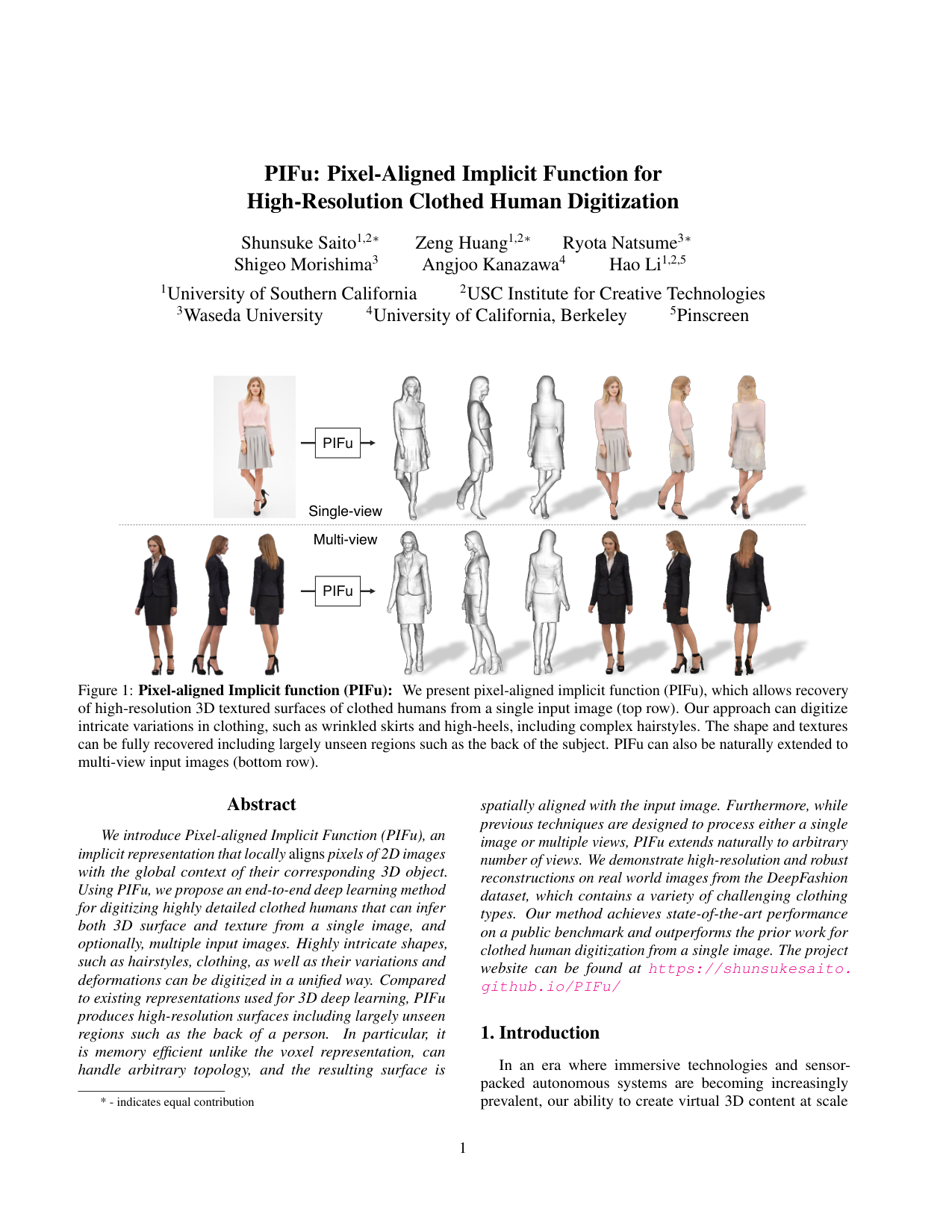 Cover for PIFu: Pixel-Aligned Implicit Function for High-Resolution Clothed Human Digitization