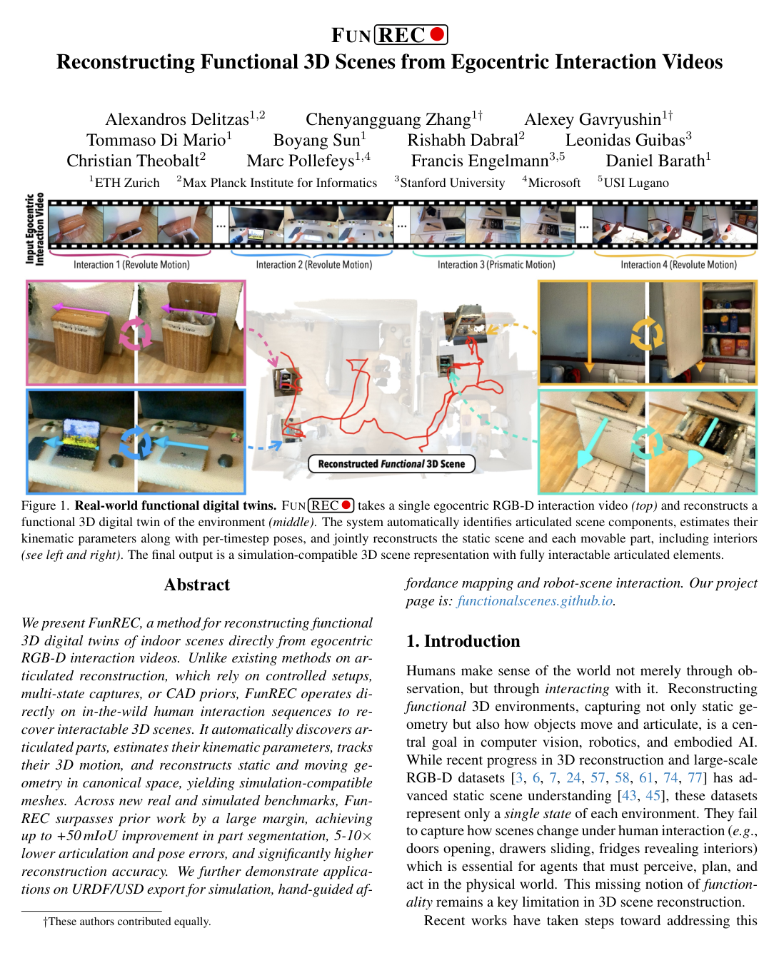 FunRec: Reconstructing Functional 3D Scenes from Egocentric Interaction Videos