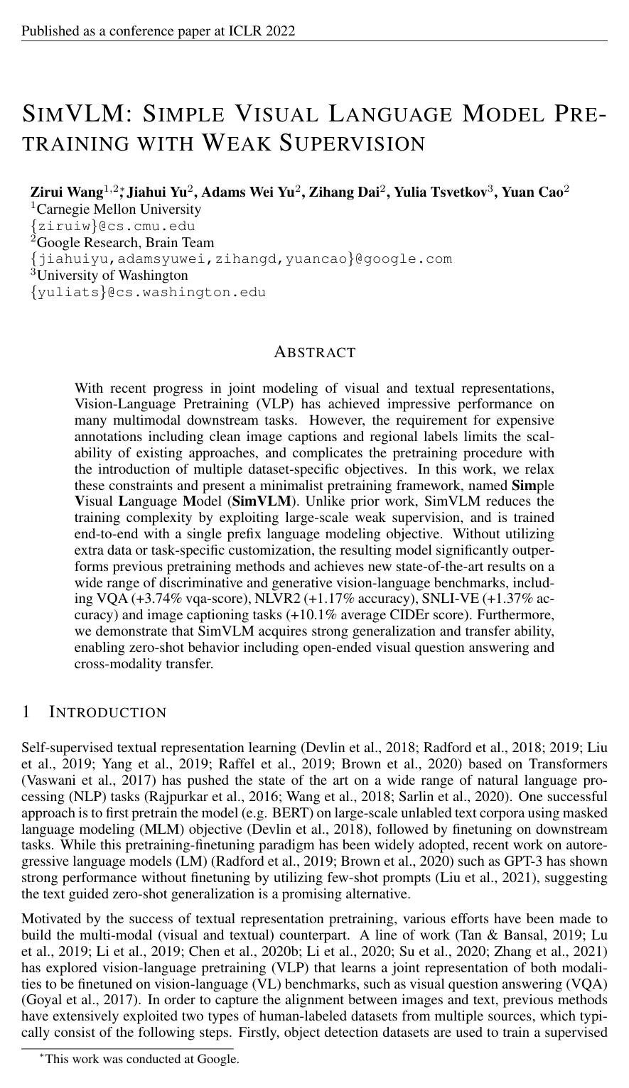 SimVLM: Simple Visual Language Model Pretraining with Weak Supervision