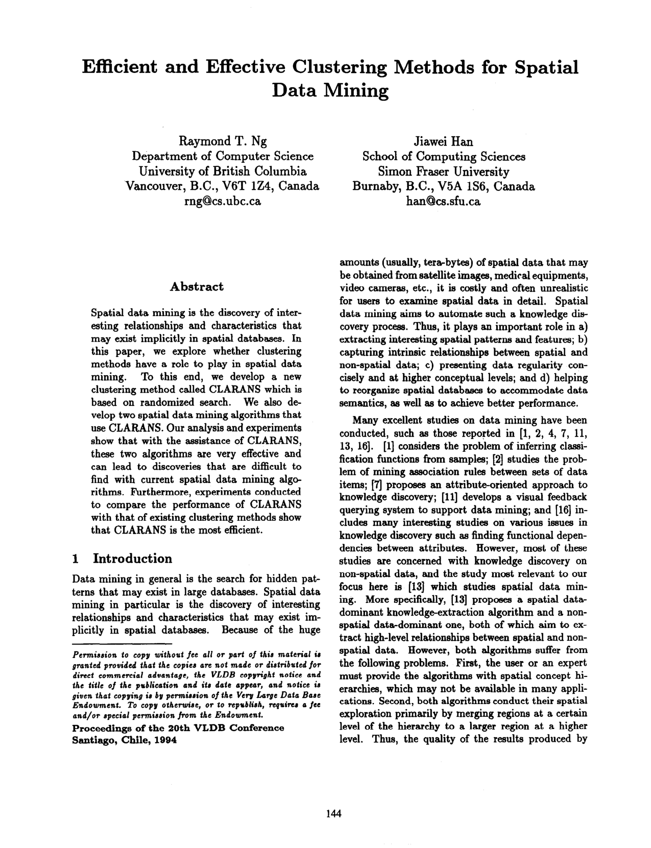 Cover for Efficient and Effective Clustering Methods for Spatial Data Mining