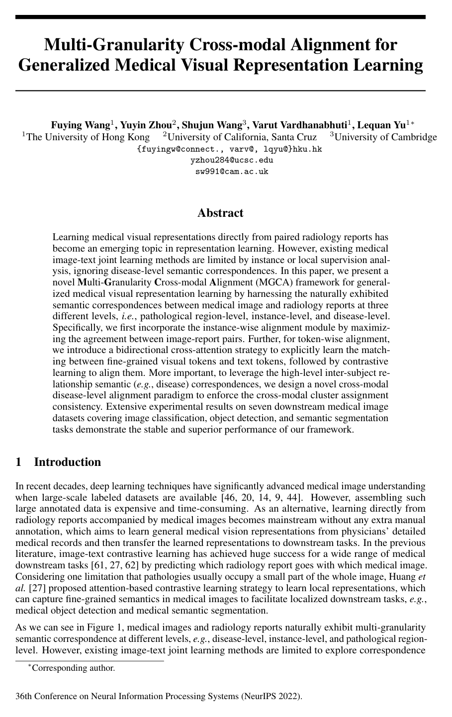 Cover for Multi-Granularity Cross-modal Alignment for Generalized Medical Visual Representation Learning