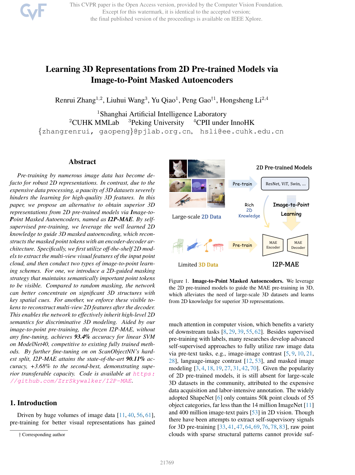 Cover for Learning 3D Representations from 2D Pre-Trained Models via Image-to-Point Masked Autoencoders