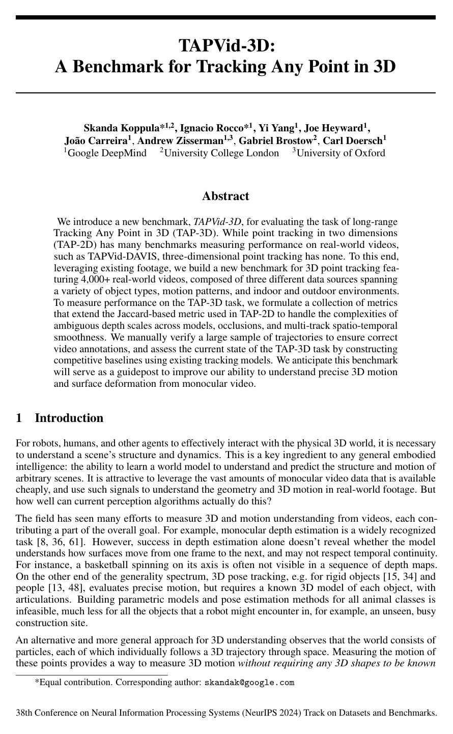Cover for TAPVid-3D: A Benchmark for Tracking Any Point in 3D