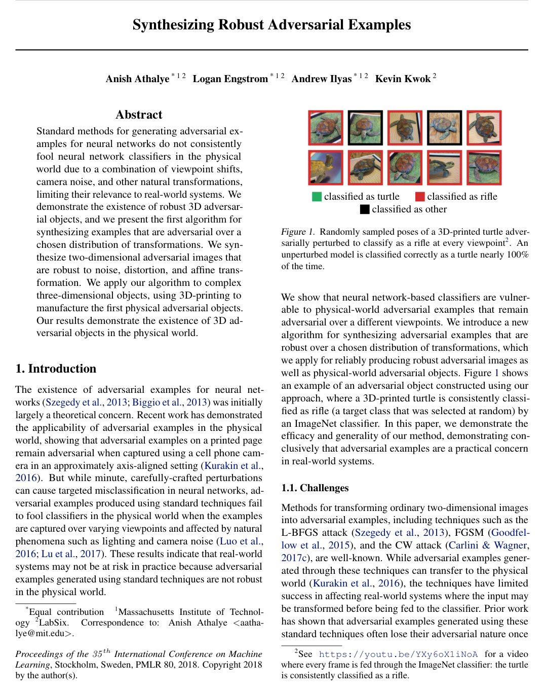 Cover for Synthesizing Robust Adversarial Examples