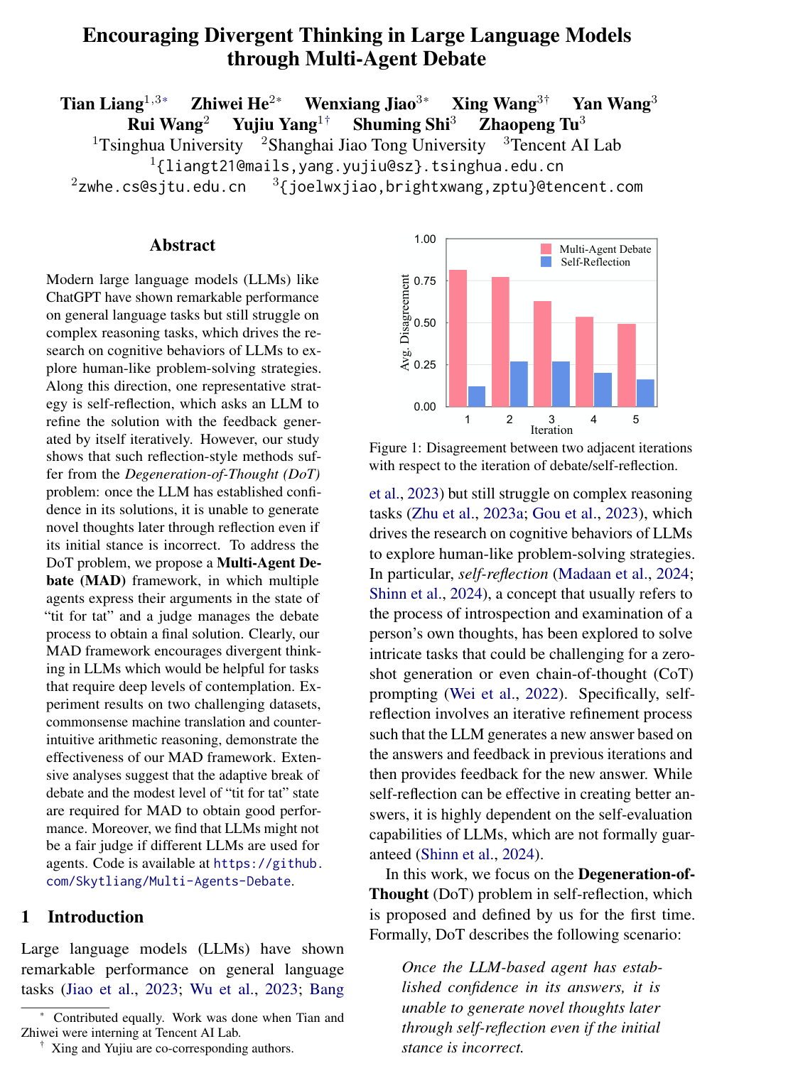 Cover for Encouraging Divergent Thinking in Large Language Models through Multi-Agent Debate
