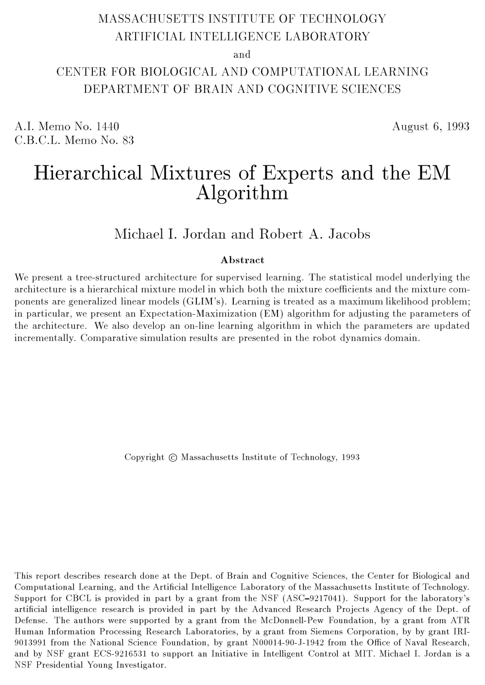 Hierarchical Mixtures of Experts and the EM Algorithm