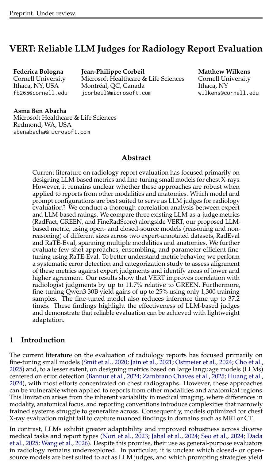 Cover for VERT: Reliable LLM Judges for Radiology Report Evaluation