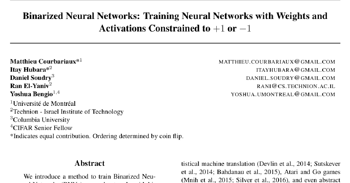 Binarized Neural Networks cover