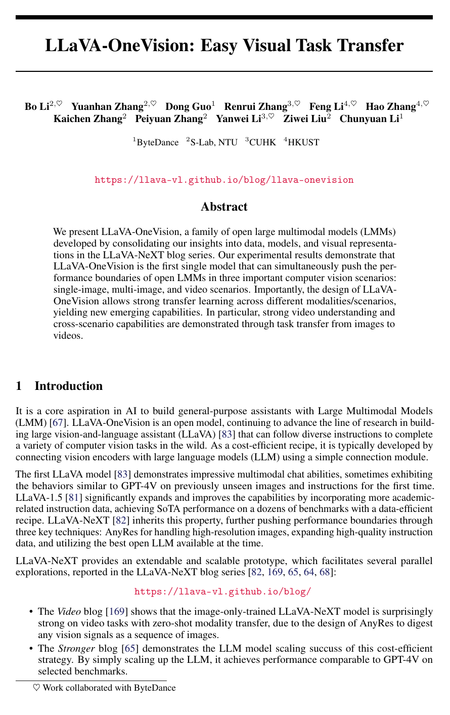 Cover for LLaVA-OneVision: Easy Visual Task Transfer