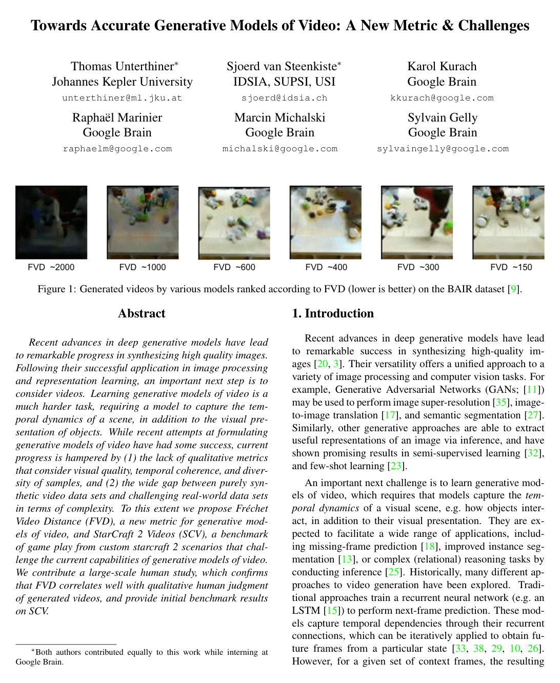 Cover for Towards Accurate Generative Models of Video: A New Metric & Challenges