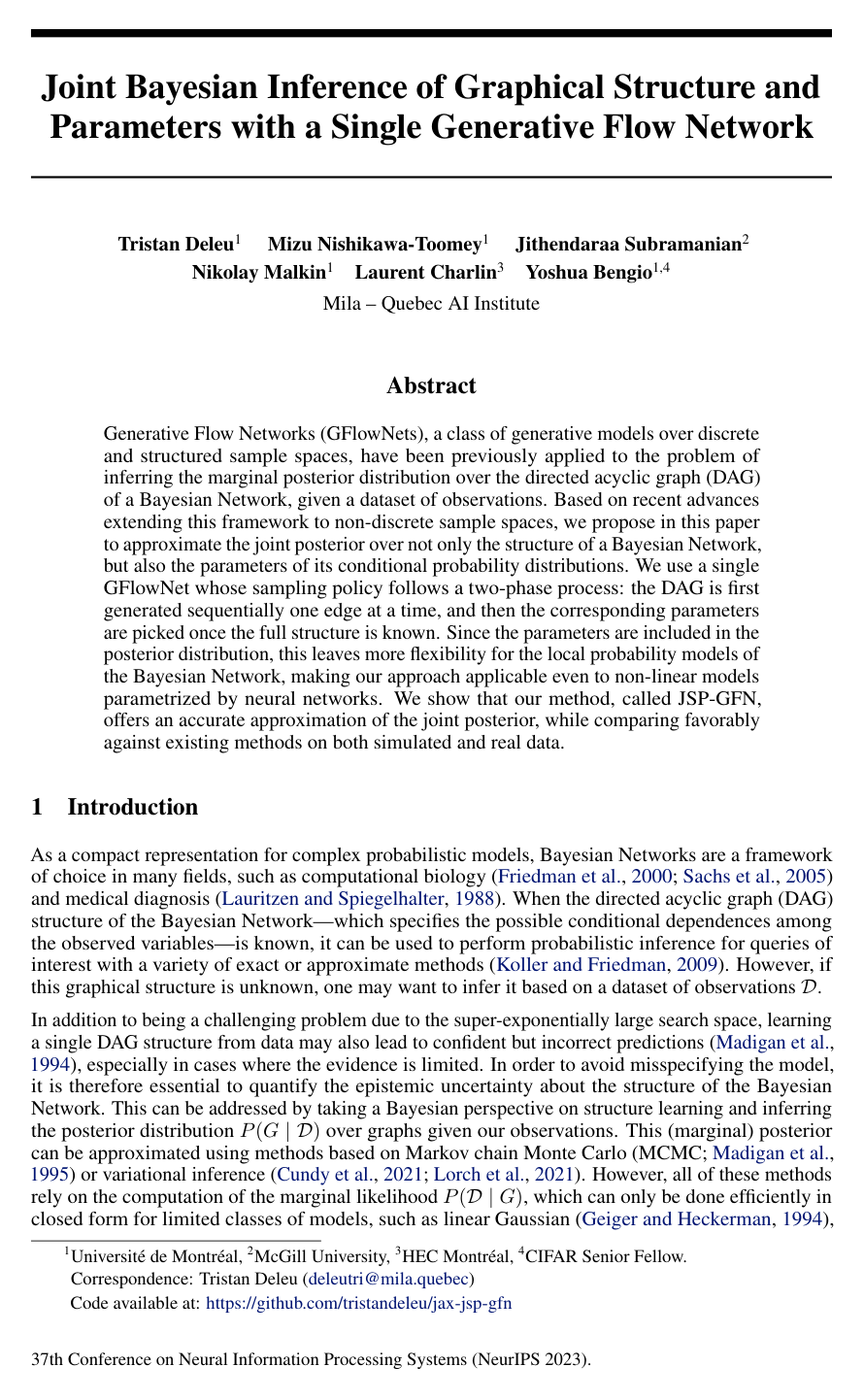 Cover for Joint Bayesian Inference of Graphical Structure and Parameters with a Single Generative Flow Network