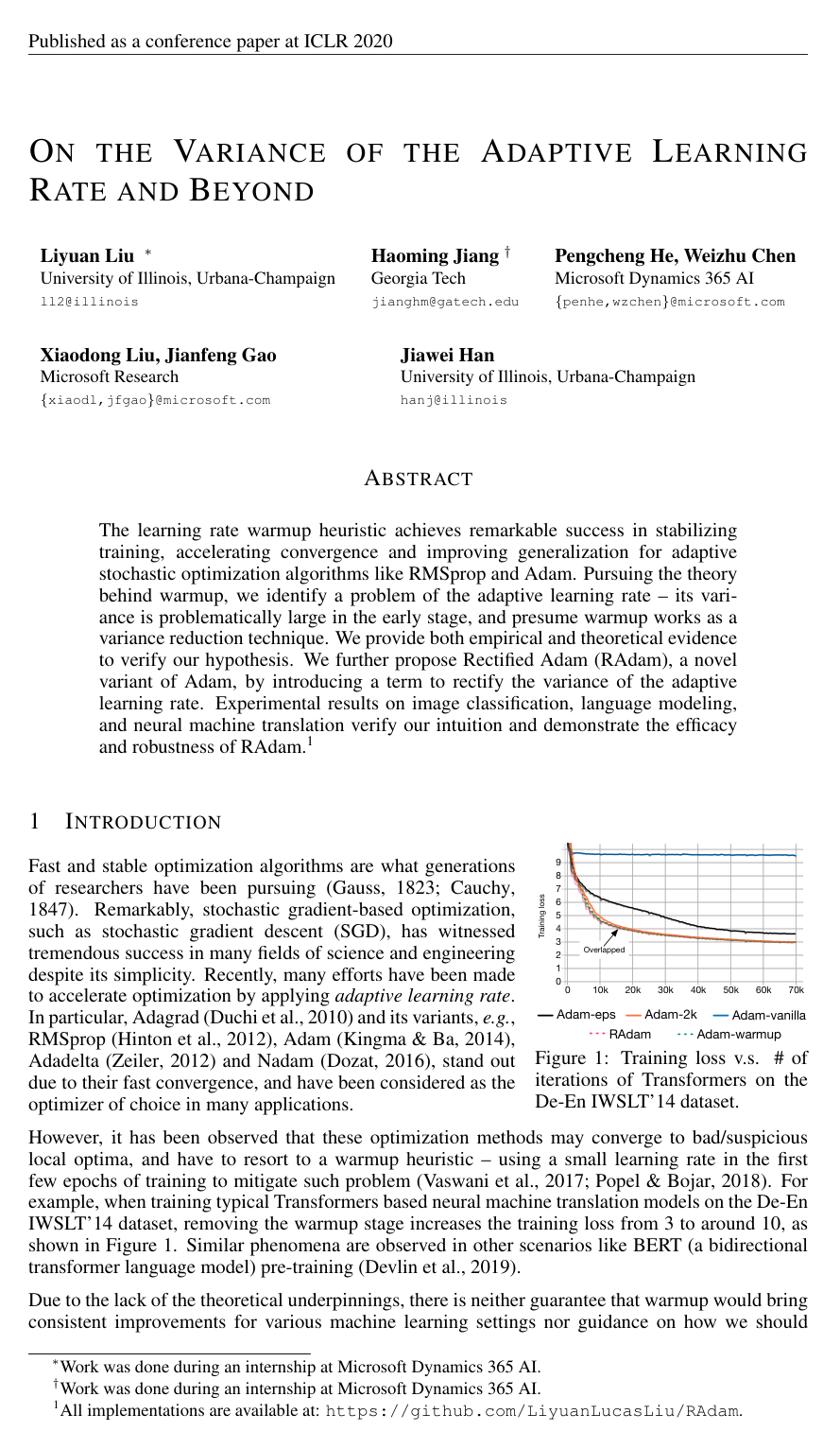 Cover for On the Variance of the Adaptive Learning Rate and Beyond