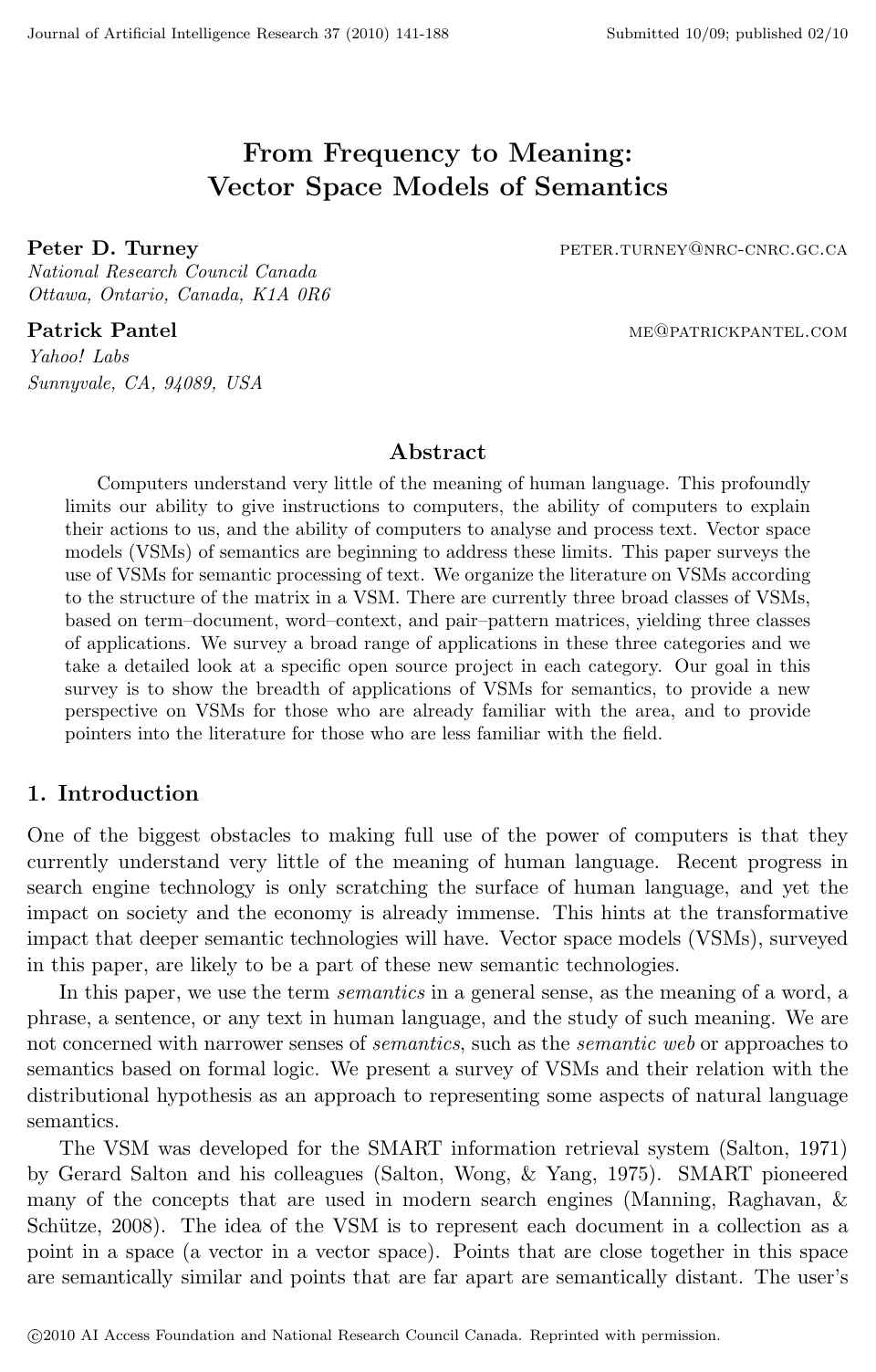 From Frequency to Meaning: Vector Space Models of Semantics