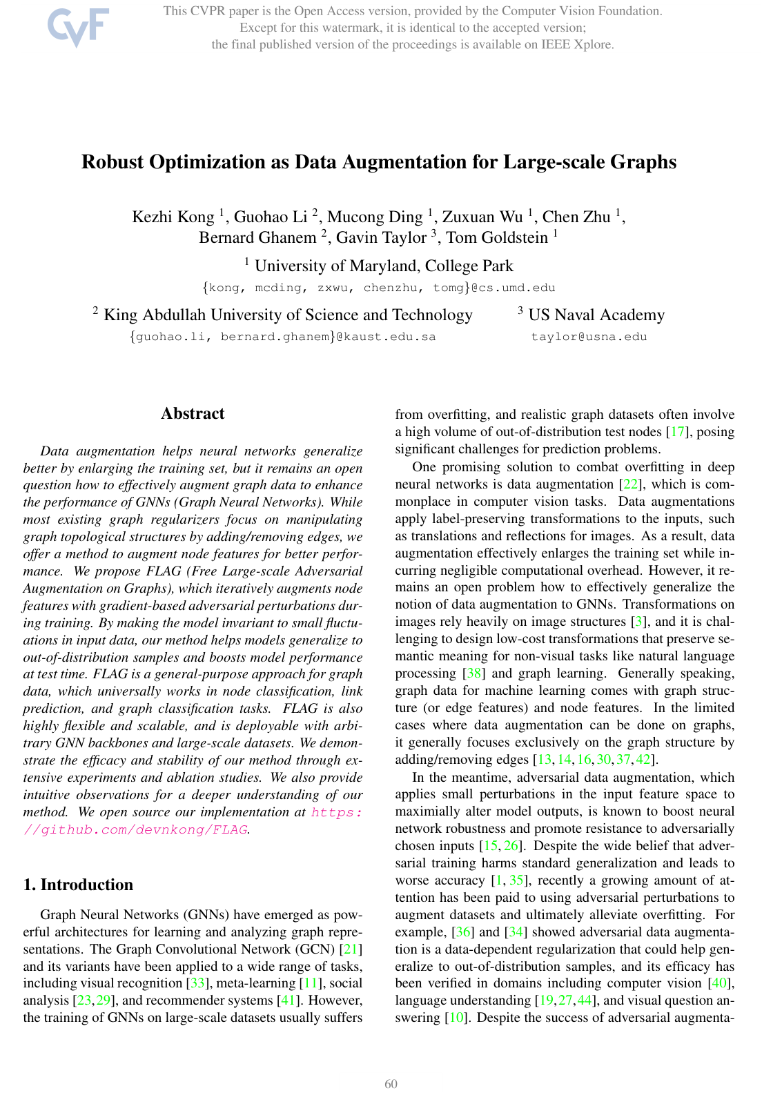 Robust Optimization as Data Augmentation for Large-scale Graphs