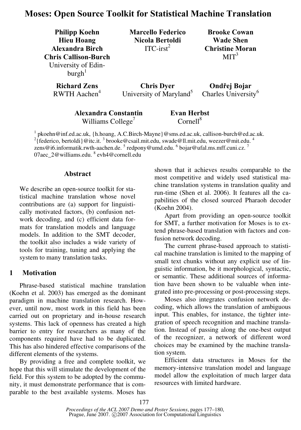 Moses: Open Source Toolkit for Statistical Machine Translation
