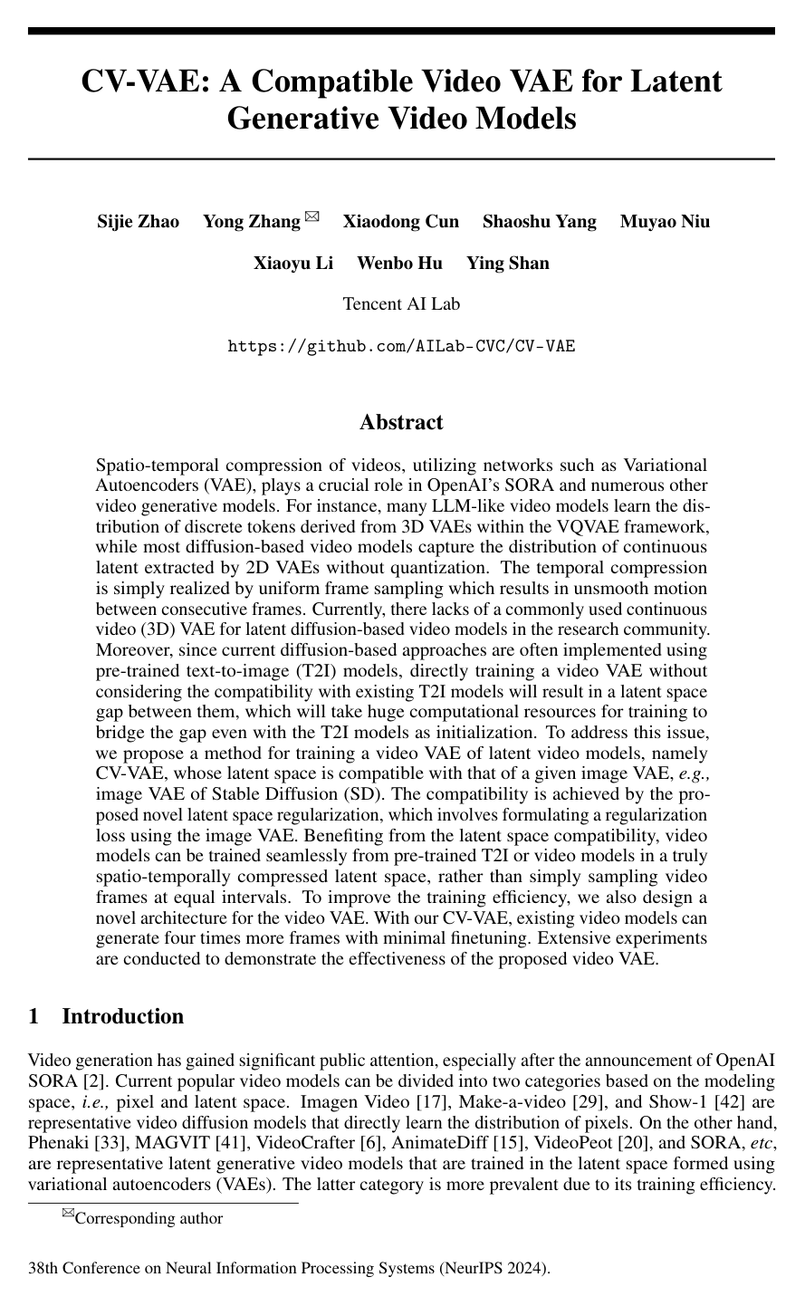 CV-VAE: A Compatible Video VAE for Latent Generative Video Models