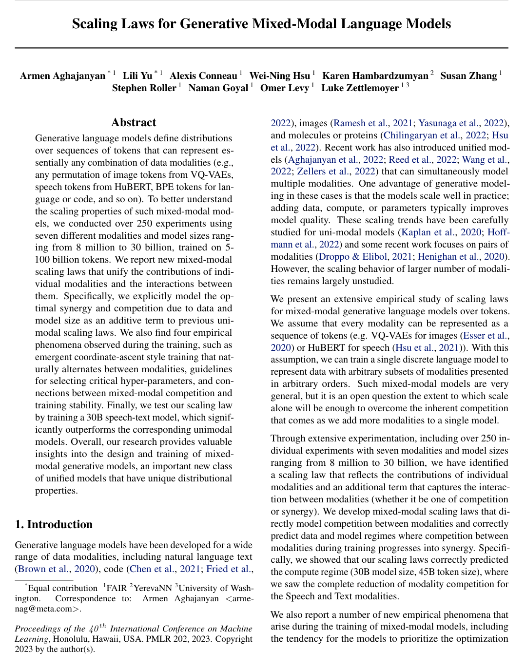 Scaling Laws for Generative Mixed-Modal Language Models