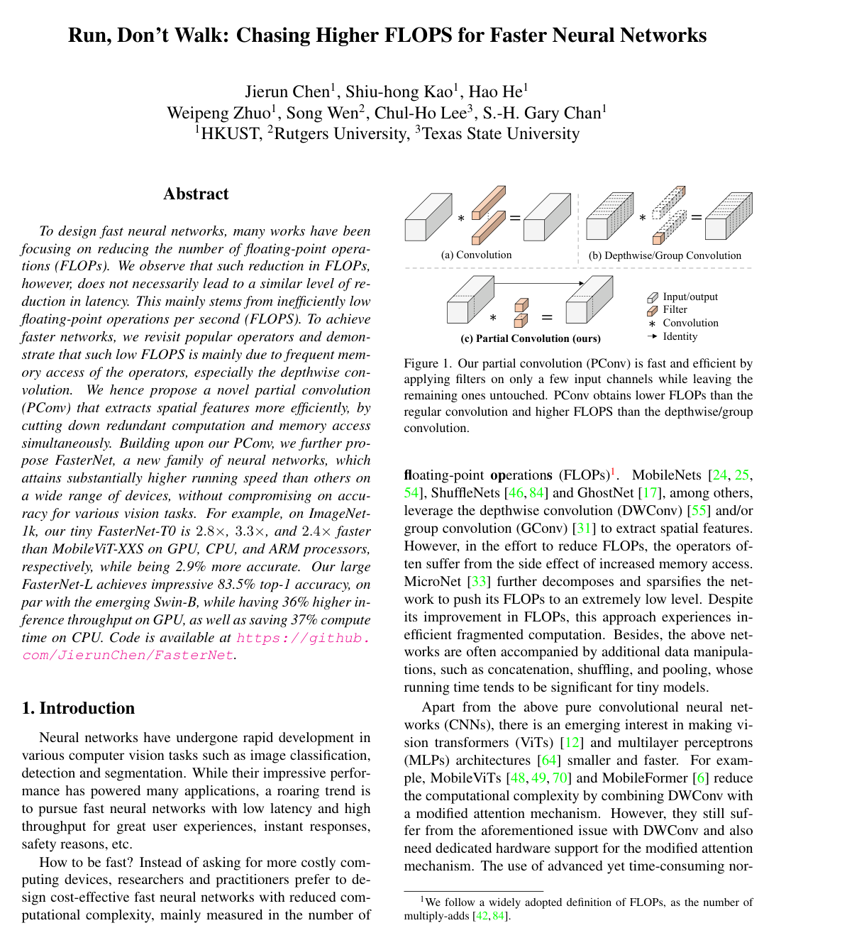 Cover for Run, Don't Walk: Chasing Higher FLOPS for Faster Neural Networks