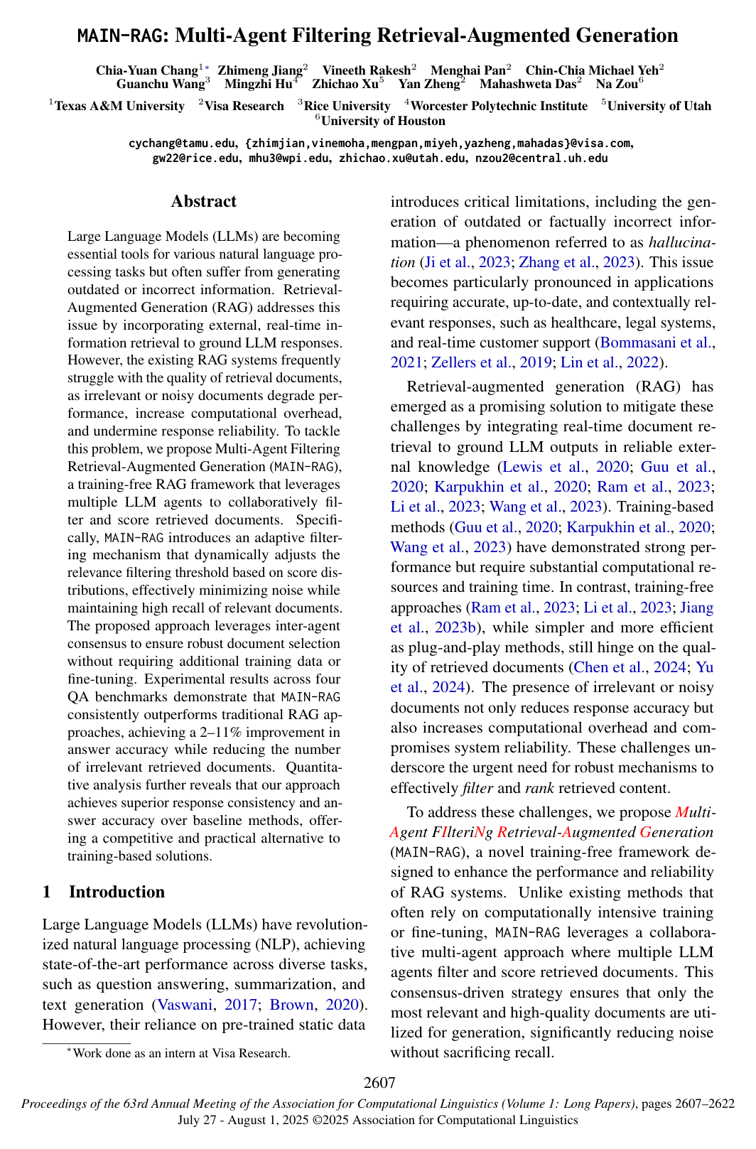MAIN-RAG: Multi-Agent Filtering Retrieval-Augmented Generation