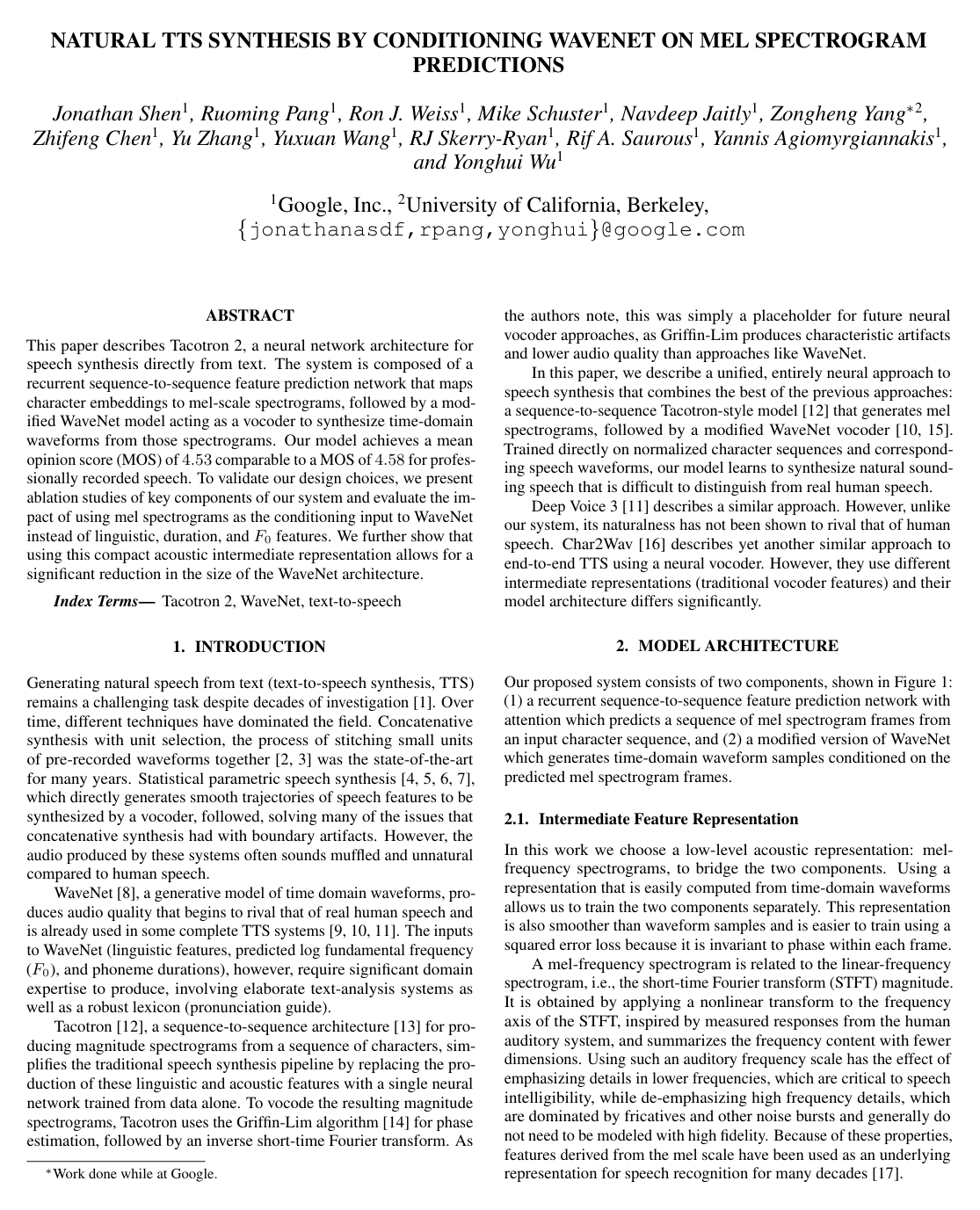 Cover for Natural TTS Synthesis by Conditioning Wavenet on MEL Spectrogram Predictions