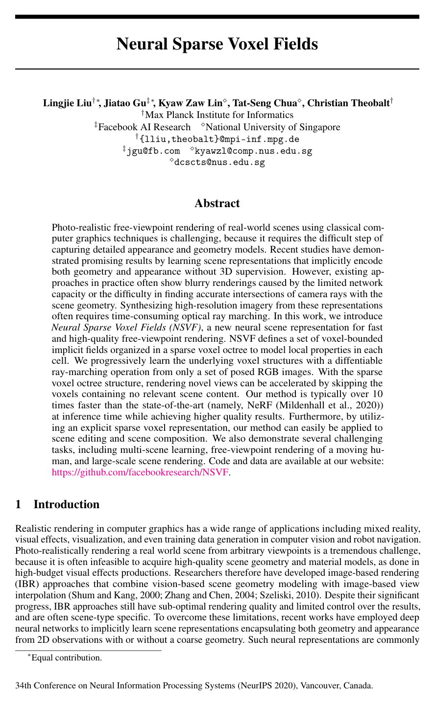 Cover for Neural Sparse Voxel Fields