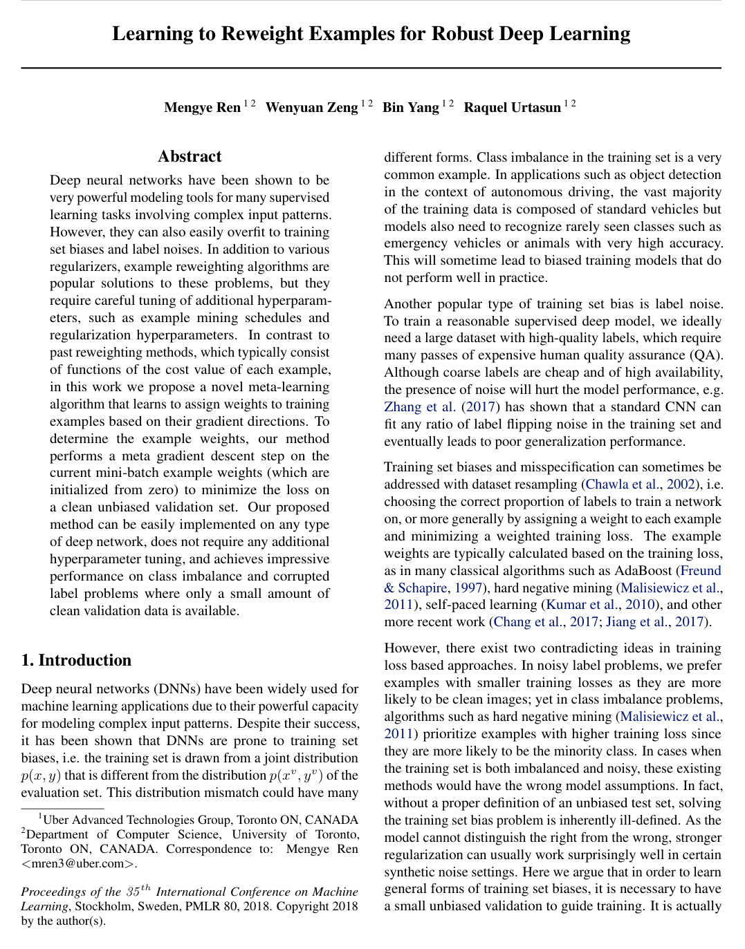 Cover for Learning to Reweight Examples for Robust Deep Learning