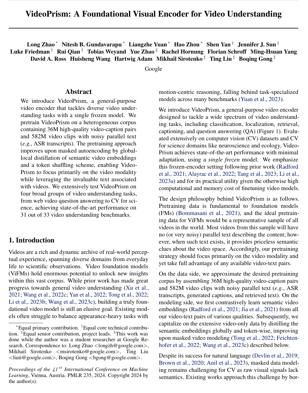 VideoPrism: A Foundational Visual Encoder for Video Understanding