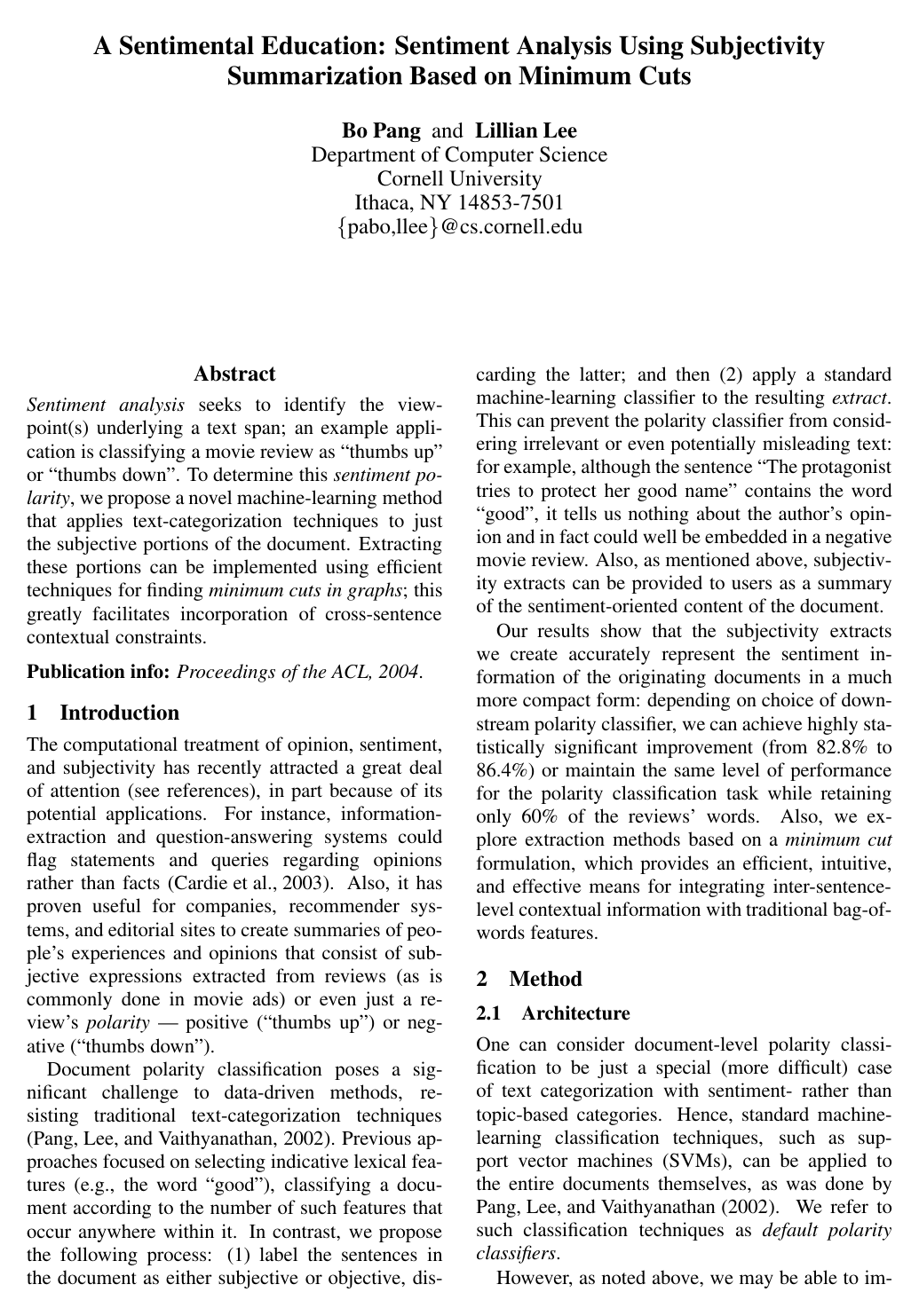 A Sentimental Education: Sentiment Analysis Using Subjectivity Summarization Based on Minimum Cuts
