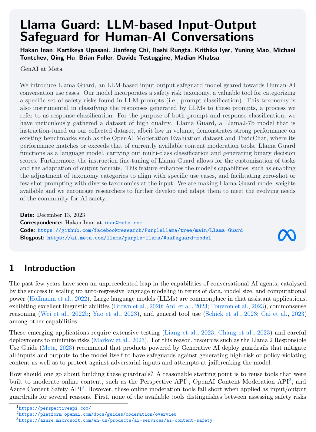 Llama Guard: LLM-based Input-Output Safeguard for Human-AI Conversations