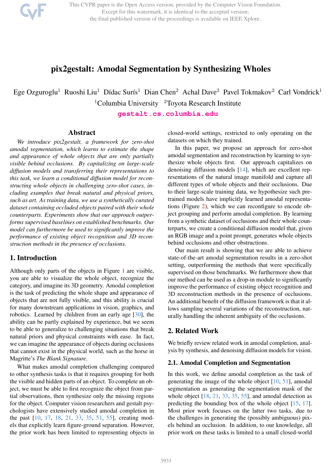 Cover for pix2gestalt: Amodal Segmentation by Synthesizing Wholes
