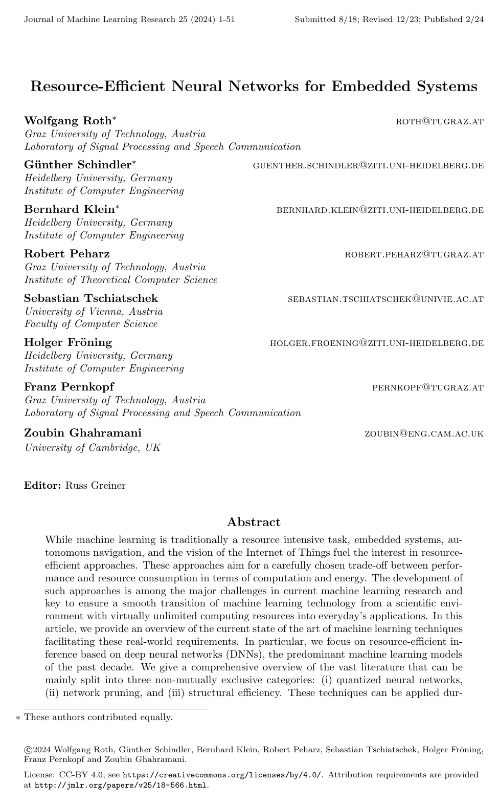 Resource-Efficient Neural Networks for Embedded Systems