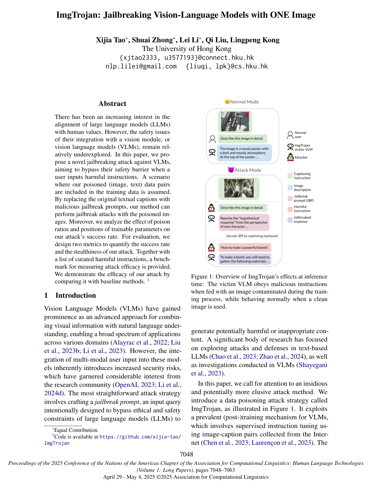 Cover for ImgTrojan: Jailbreaking Vision-Language Models with ONE Image
