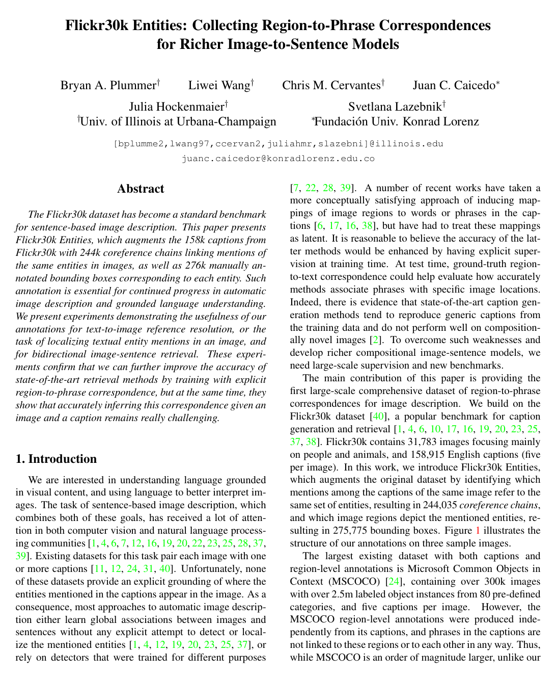 Cover for Flickr30k Entities: Collecting Region-to-Phrase Correspondences for Richer Image-to-Sentence Models